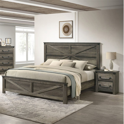 3Pc Set Bed 2X Nightstands Unique Design Headboard Bedroom Furniture Metal Accents