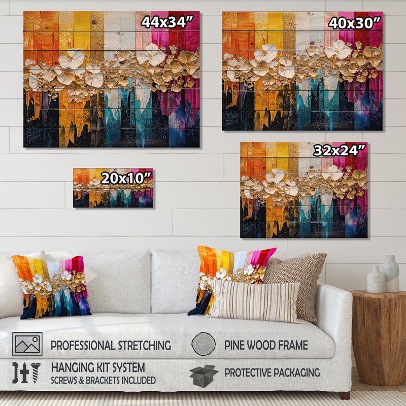Abstrait arc-en-ciel botanique abstrait de fleurs II - Botanicals, impression sur bois blanc sur bois de pin naturel