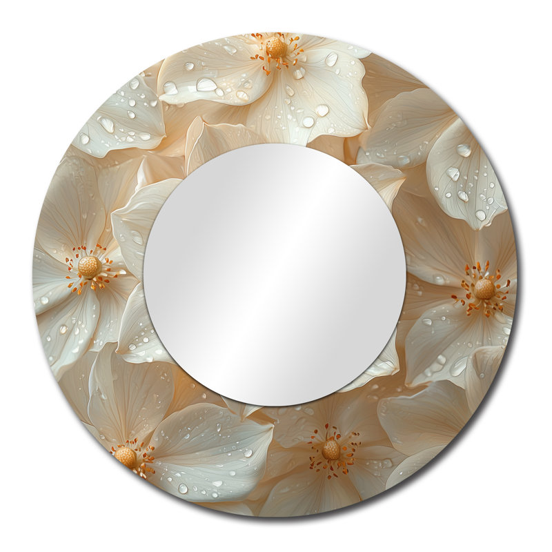 Cristal crème pétales de fleurs sauvages - Art mural miroir floral - imprimé sur métal, 29 po x 29 po