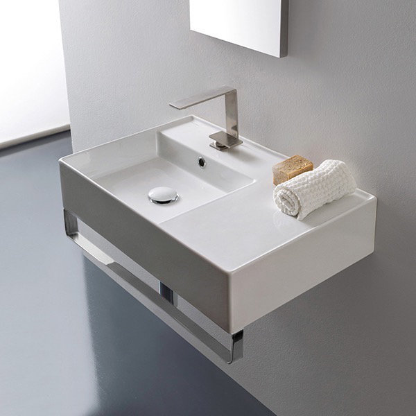 Scarabeo By Nameeks Teorema 17.32'' White Ceramic Rectangular Bathroom Sink with Overflow