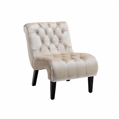 Modern velvet armchair/sofa chair, wooden leg fabric comfortable chair, suitable for bedroom, living room, office (beige velvet).