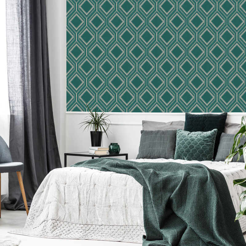 Superfresco Savile Row Geometric Metallic Wallpaper, Teal