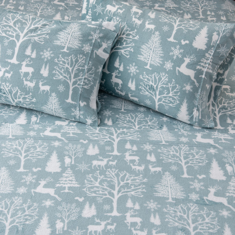 Ensembles de draps en velours ultra doux, Reine, Bleu bois enchantés