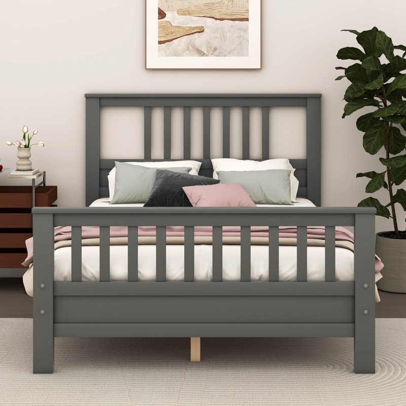 Lit plateforme en bois avec tête de lit et pied de lit Alariz, Double, gris