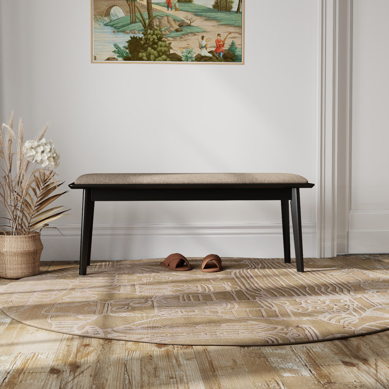Banc rembourré en bois massif, H 20 po x l 46 po x P 14 po , Gruau, Noir