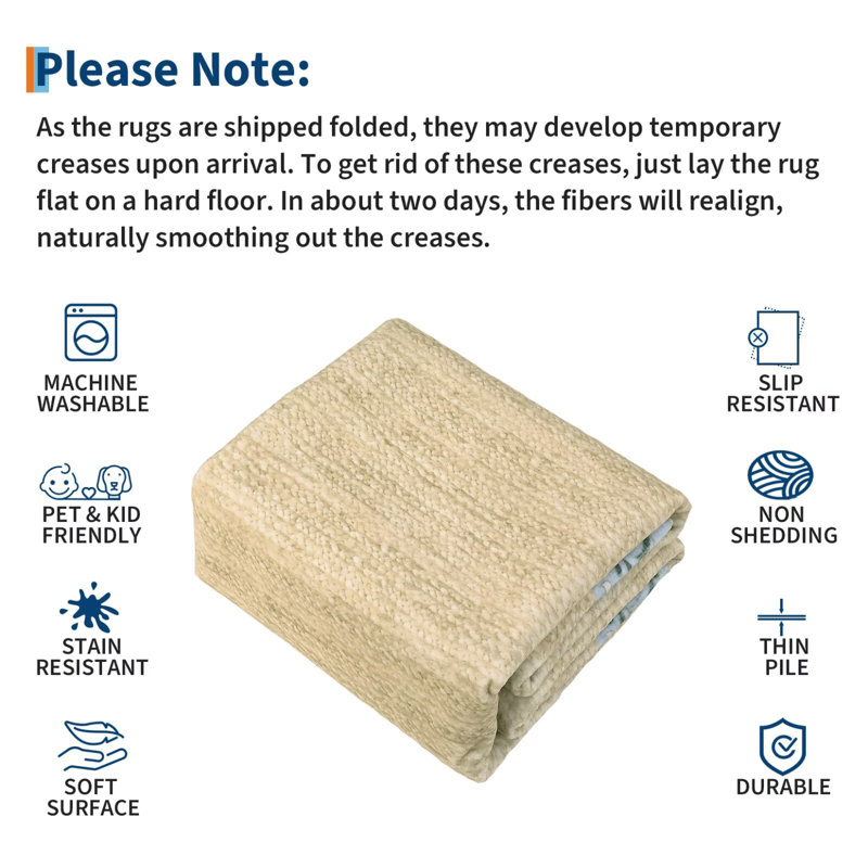 Floral Bordered Machine Washable Rug with Non-Slip Backing Non-Shedding Foldable Soft Low Pile Indoor Carpet