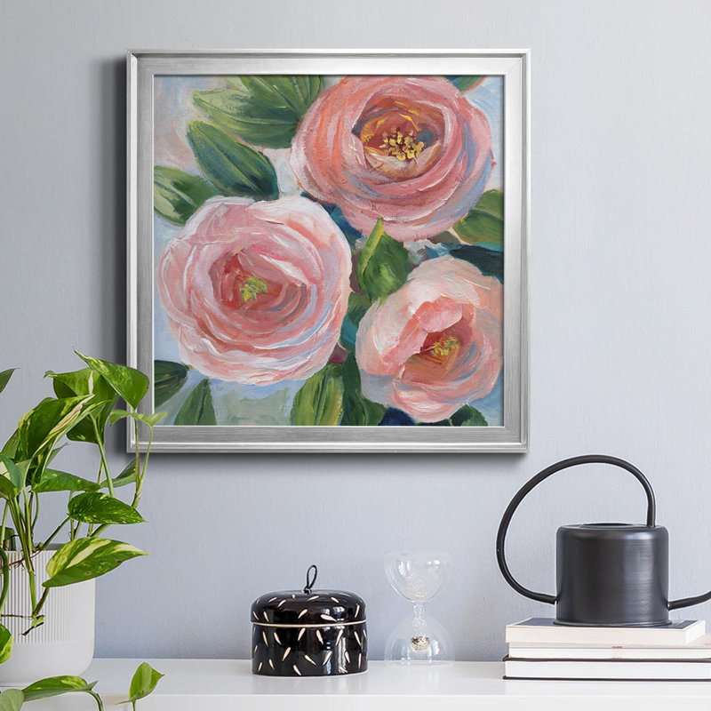 Sweet Peach Bouquet - peinture sur toile encadrée, Argent, H 22,5 po x l 22,5 po x P 1,5 po