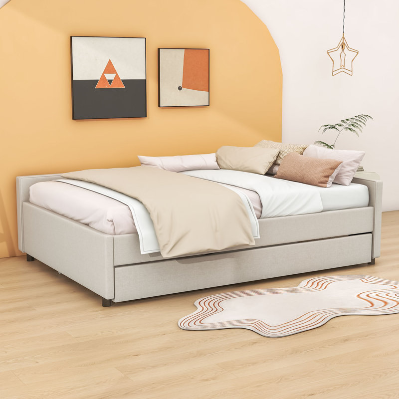 Bruster Upholstered Platform Bed with Twin Size Trundle, Full / Double