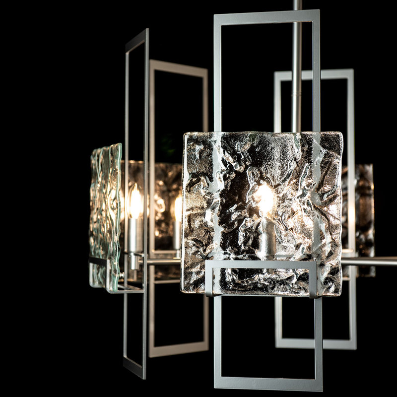 Geo Pendant - 6-Light - Vintage Platinum - Frosted Glass, Clear Glass, Sterling