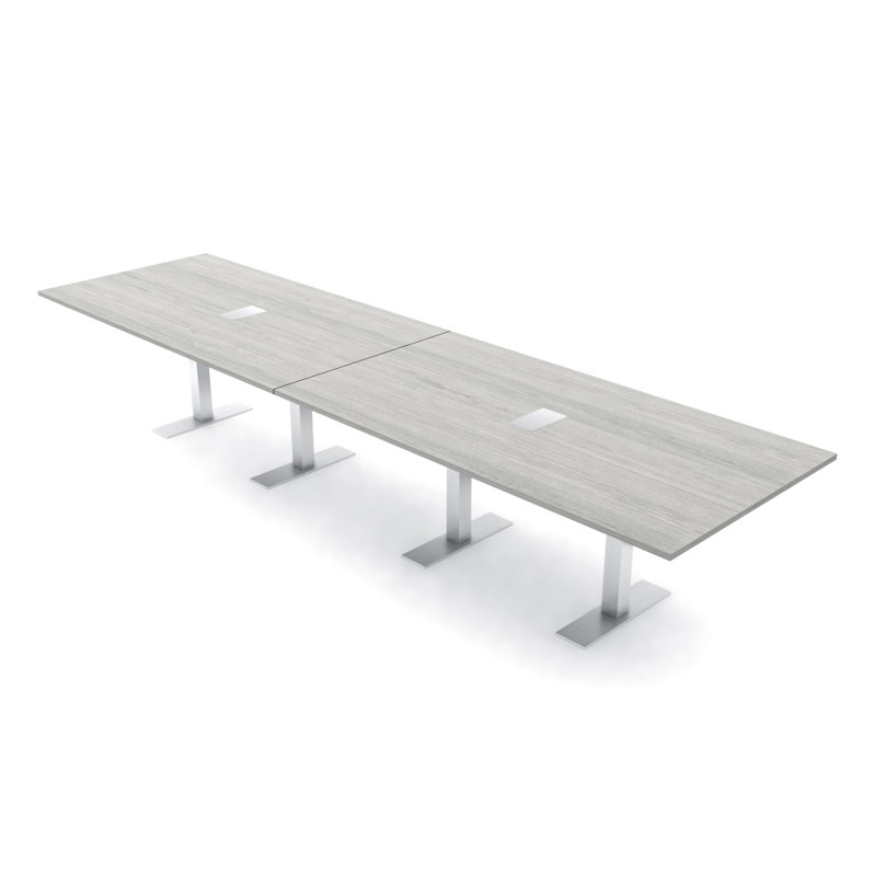 Table de conférence rectangulaire avec base en T en métal | Unité électrique, Argent argent, L 168 po x l 48 po, Sel Lakeland