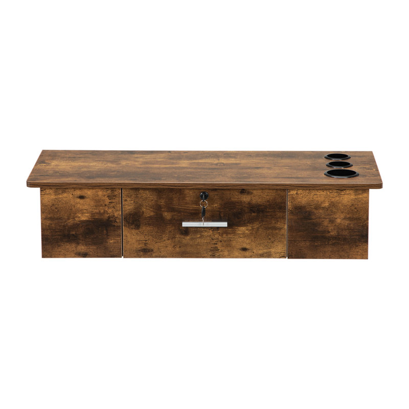 Fixation murale minimaliste avec tiroir verrouillable, Beige-brun, H 8,35 po x l 36,05 po x P 14,65 po