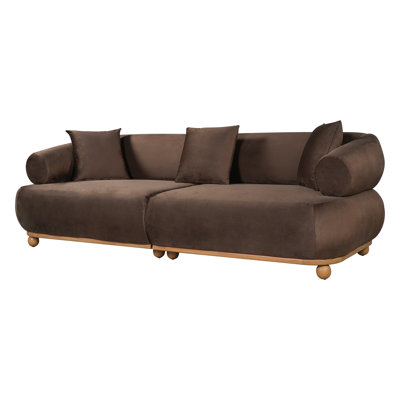 Norrin 89.3"'' Wide Mid-Century Velvet Modular Sofa with Curved Solid Wood Base and Rolled Arms for Living Room