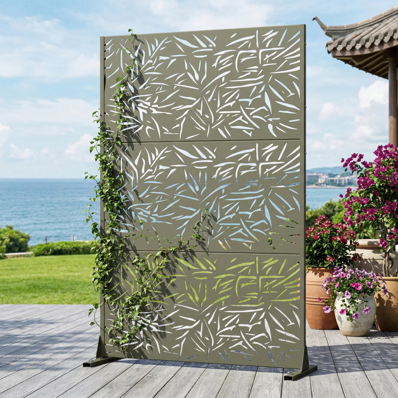 Orion H 74 po x l 47 po. Rectangle bambou à motif ombragé autoportant en métal avec panneaux de clôture et treillis pour terrasse, balcon, cour, piscine, pièce intérieure
