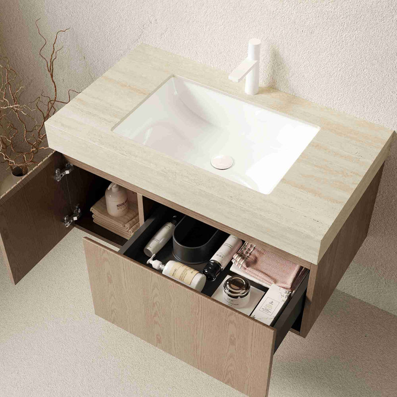 Meuble-lavabo moderne flottant, Brun pâle, 36", Beige