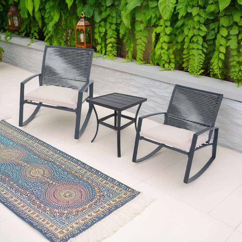 Ensemble berçant d'extérieur 3 pièces avec table, structure en fer résistant aux intempéries, ensemble bistro de patio compact