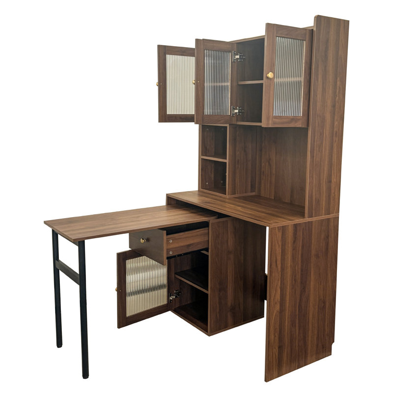 Bureau d'ordinateur avec plateau tournant à 90 degrés, Brun