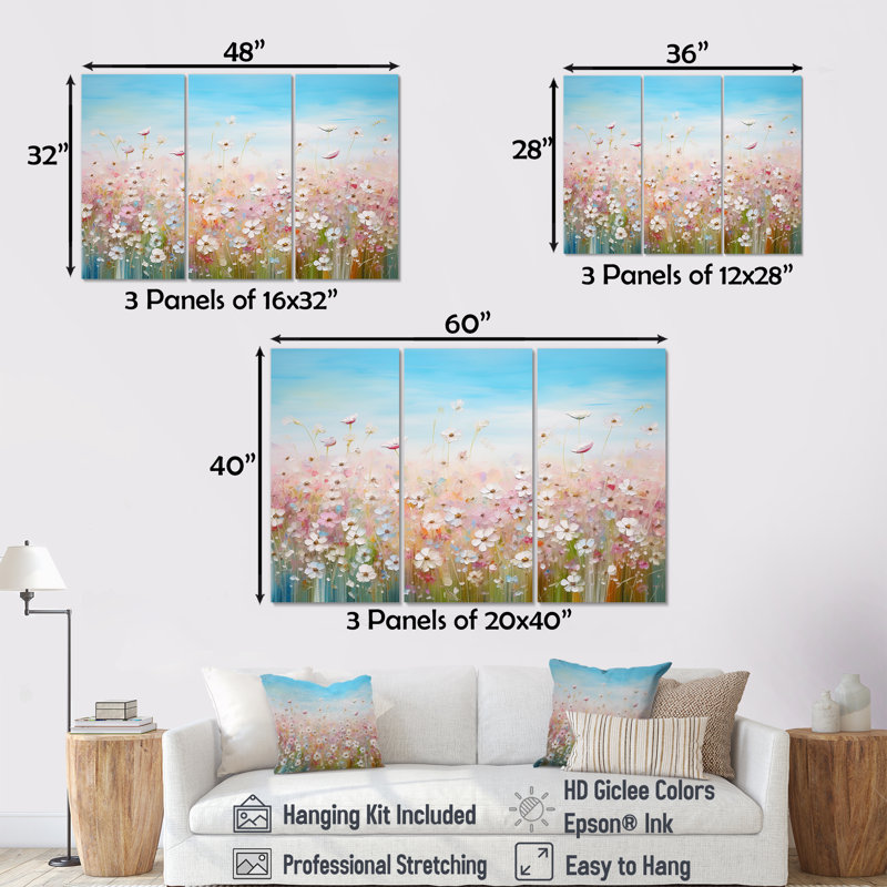 «Wild Flowers Meadows I», ensemble d'art sur toile, H 32 po x l 48 po x P 1 po