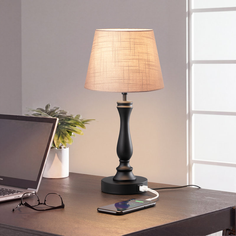 Maestas 19" Black Table Lamp with USB and Touch Control, Gray
