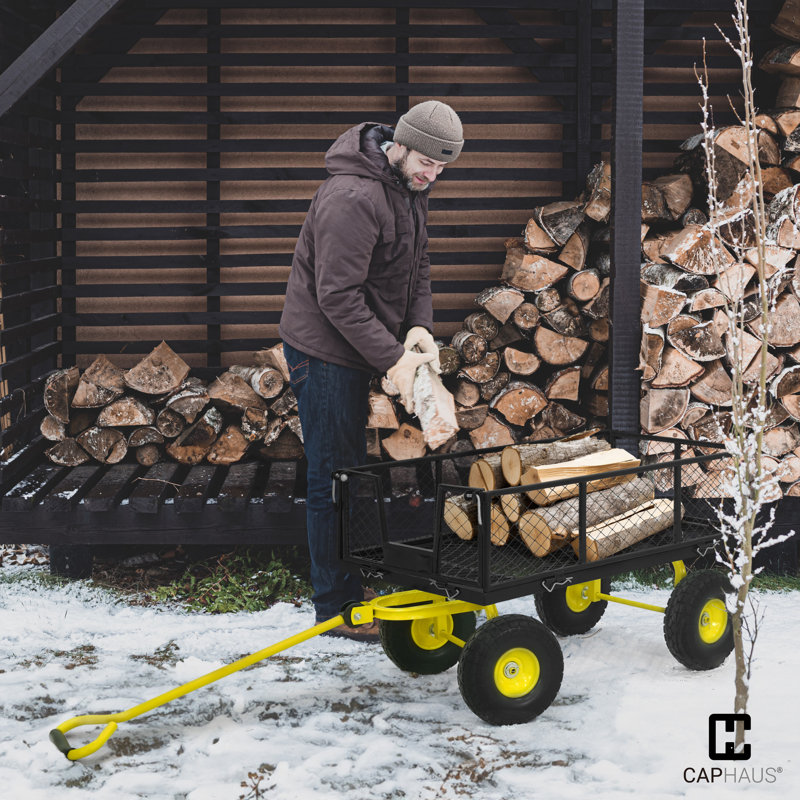 Chariot de jardin en métal CAPHAUS, avec poignée jaune réglable à 180 °, avec tapis et sangle, capacité de 880 lb, Noir