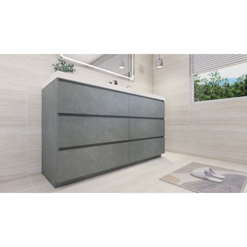 Ensemble de meuble-lavabo simple 60 po Hanzila, Gris ciment