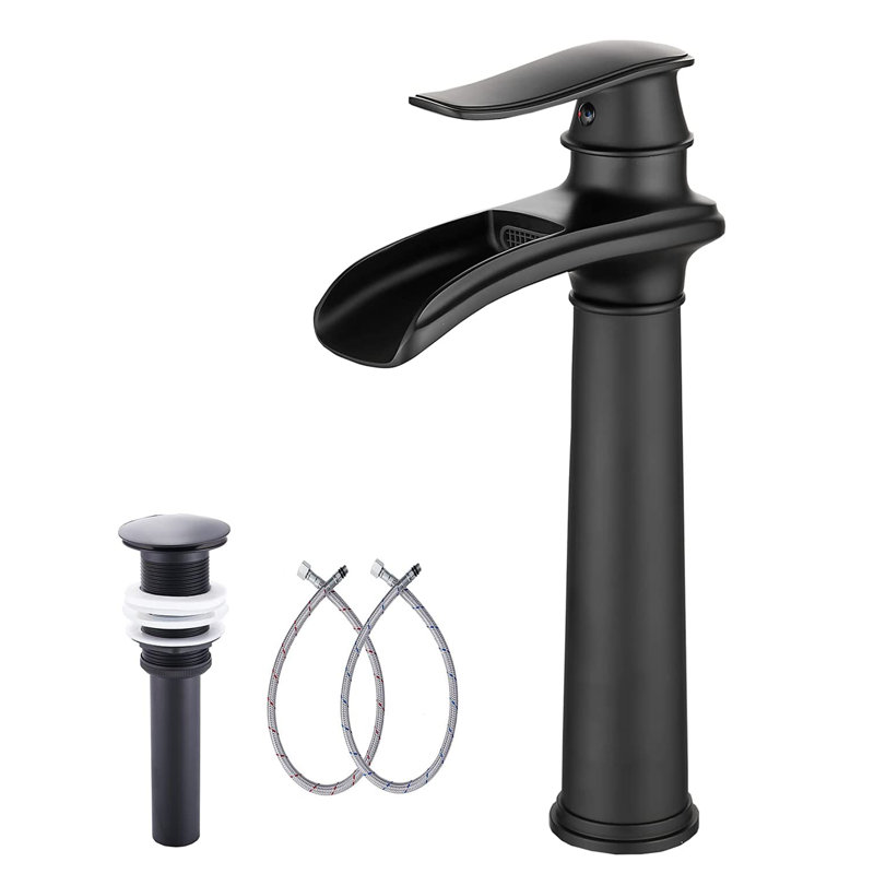 Robinet de salle de bains monotrou avec ensemble de drainage, Noir mat