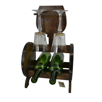 Wooden Barrel Wine Bottle and Glass Rack