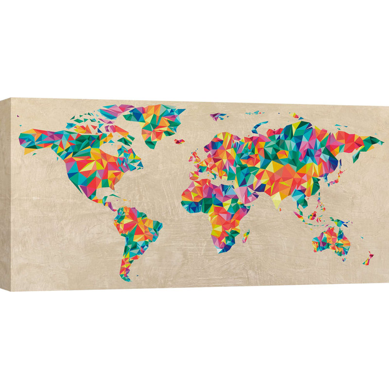 Multicolor World Map (Neutral) by Joannoo - Wrapped Canvas Print, 50cm H x 100cm W x 4cm D
