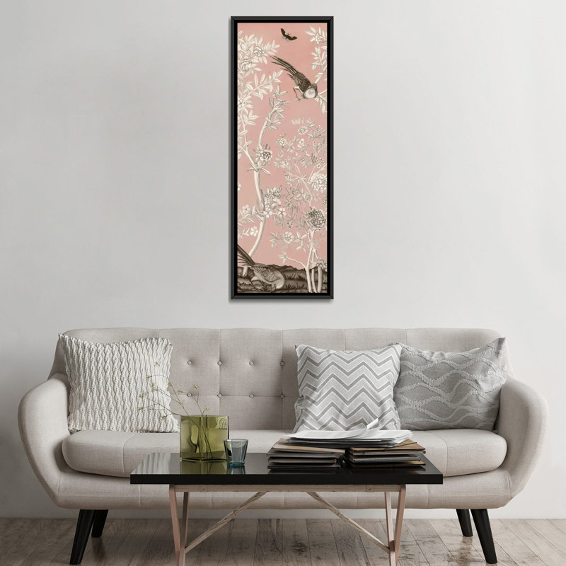 «Blush Chinoiserie II», impression sur toile, H 36 po x l 12 po x P 1,5 po, Toile avec cadre noir