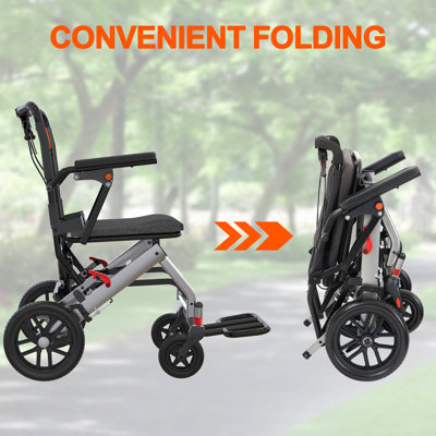 Le fauteuil roulant portable pliant, le fauteuil roulant ultraléger de transport pour personnes âgées pèse, le fauteuil de transport portable pliant léger, avec frein à main verrouillable, accoudoirs rabattables amovibles, repose-pieds pivotants
