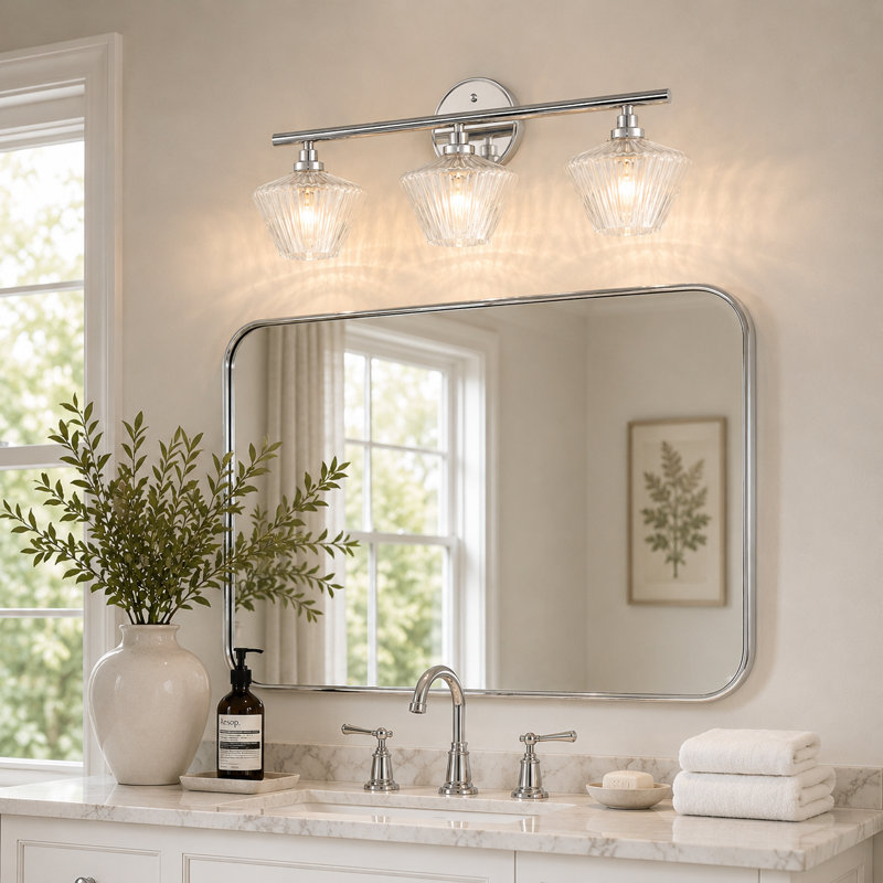 3 - Light Dimmable Bath Sconce, Silver