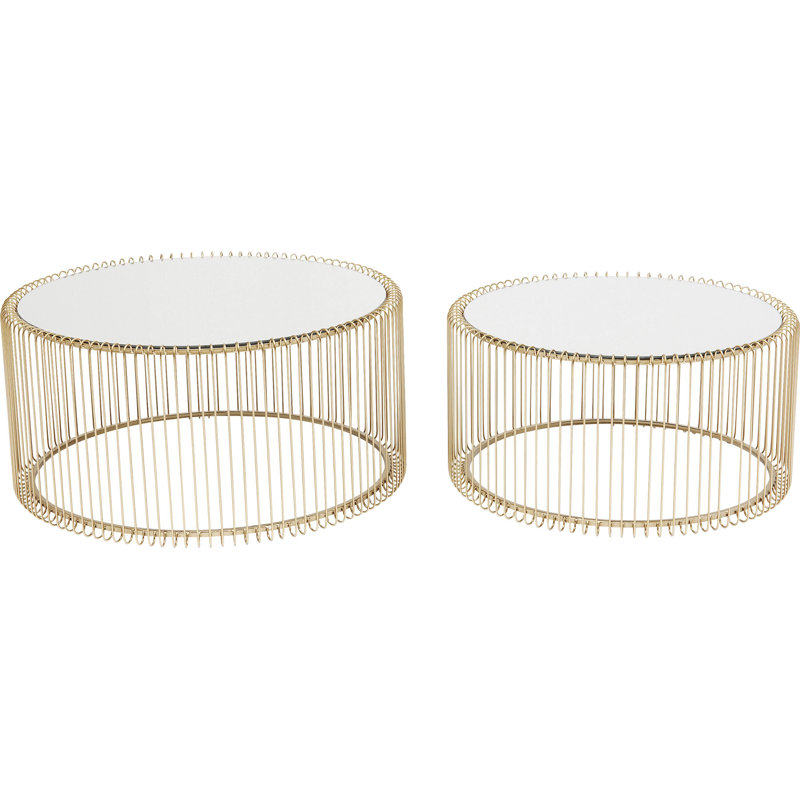 2-piece coffee table set Wire, Clear/Brass