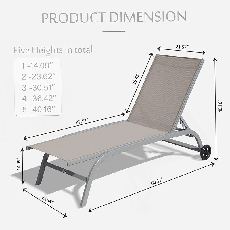 Chaise Lounge Outdoor Set Of 2, Adjustable Backrest, Wheeled For Easy Mobility, For Patio, Beach, And Poolside Relaxation