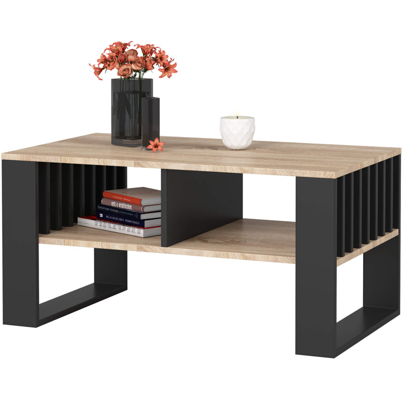 Shamanique Four Leg Coffee Table with Storage, Black