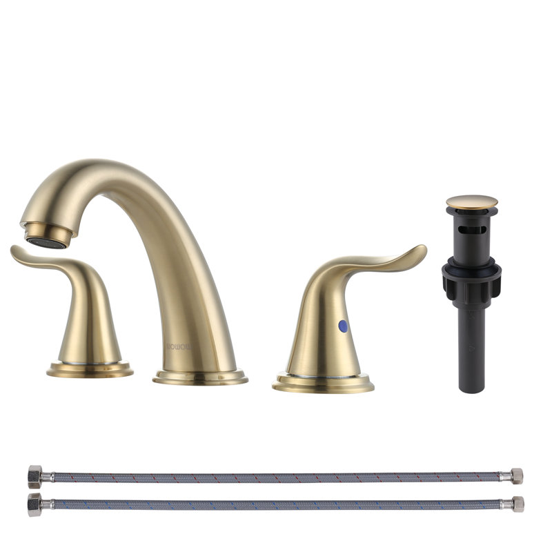 Widespread 2-handle Bathroom Faucet with Drain Assembly, Gold