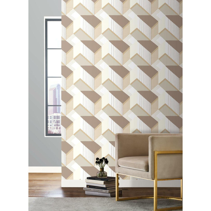 Rouleau de papier peint graphique géométrique L 27 pi x l 27 po, Blanc/Crème