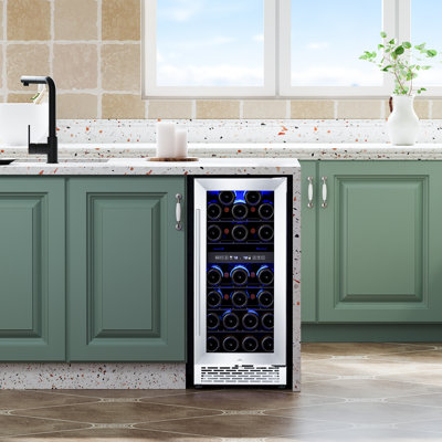 28-Bottle Dual-Zone Wine & Beverage Cooler | Stainless Steel Frame + Double-Layer Tempered Glass Door | Under-Counter Drink Chiller With Independent T