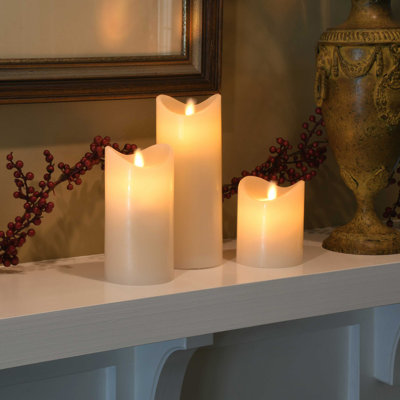 Battery Operated LED Wax Candles with Flickering Flame - 3 Piece