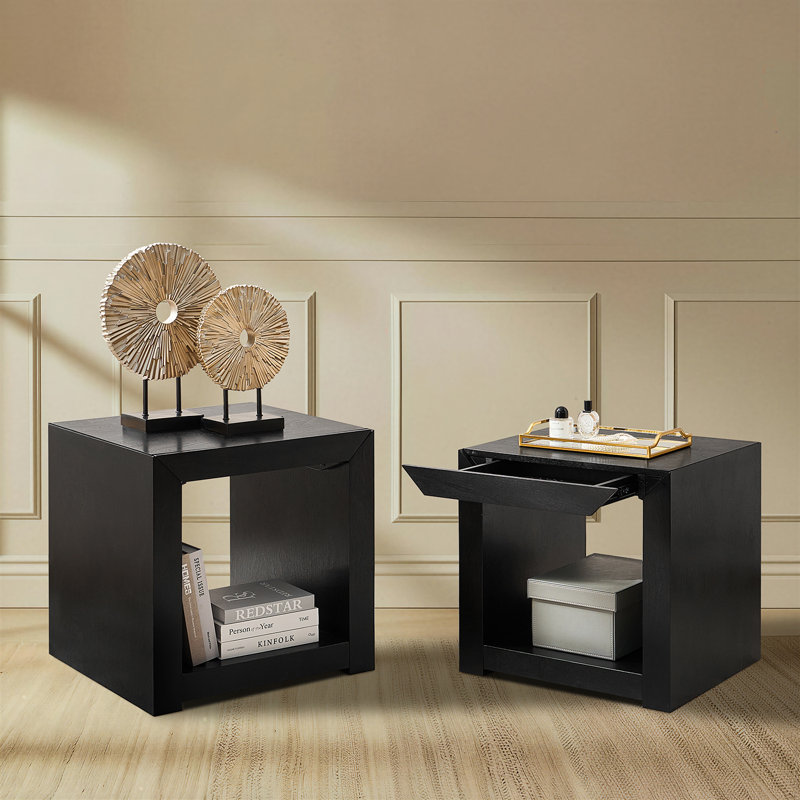 Casella 24"W Modern Wood End Table with 1 Hidden Drawer, Black
