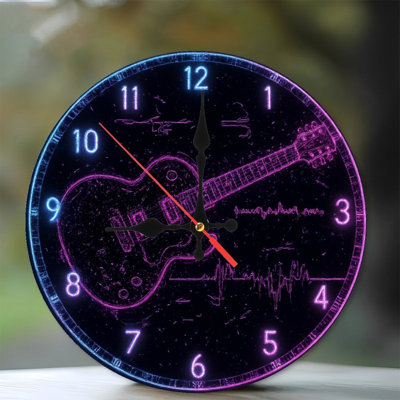 Horloge à effet néon avec ondes sonores de guitare