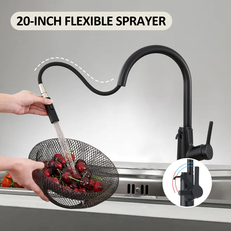 High Arc Faucet, Pull Down Sprayer Kitchen Faucet With Built-In Soap Dispenser Suitable For Kitchen, Laundry, Outdoor Or RV Sinks