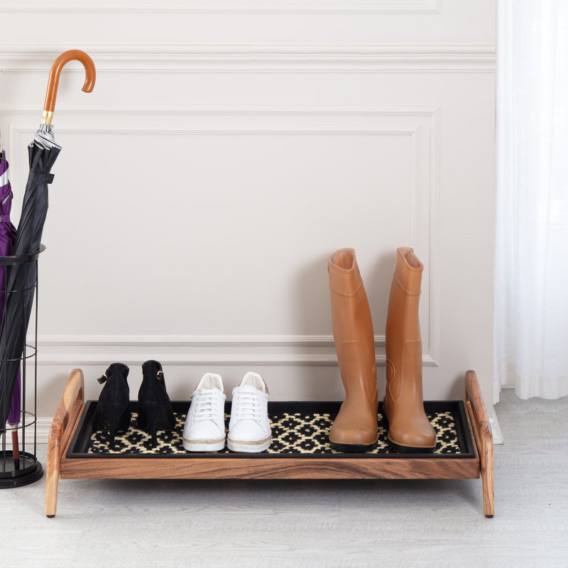 Support à bottes en bois massif de qualité supérieure avec tapis en fibre de coco naturelle - Rangement pour chaussures