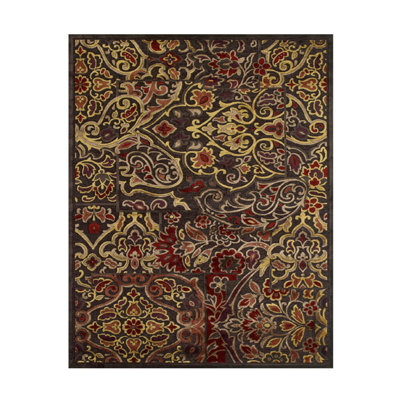 Tapis oriental rouge / jaune / brun, Rectangle 9 pi 8 po x 12 pi 7 po