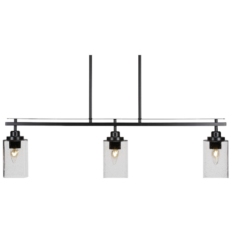 Agnon 3 Light Island Light Shown With 4" Glass, Grainé, Noir mat