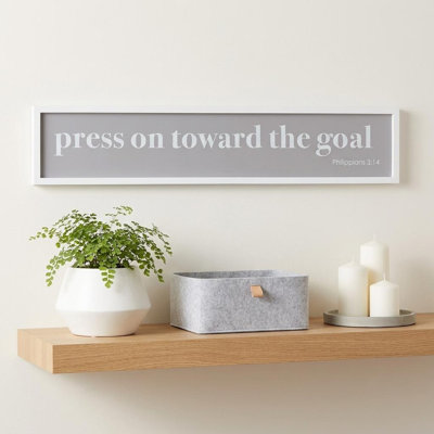 10" X 25" White And Gray Press On Toward The Goal Wall Decor