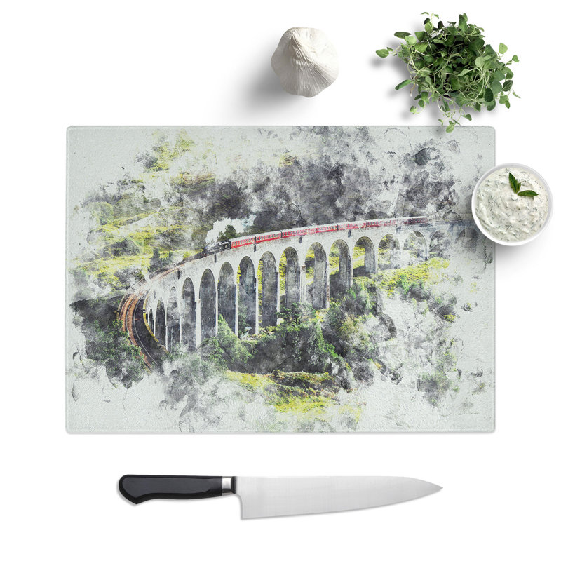 Tempered Glass Steam Train in Scotland Abstract Chopping Board, 20 cm x 28.5 cm