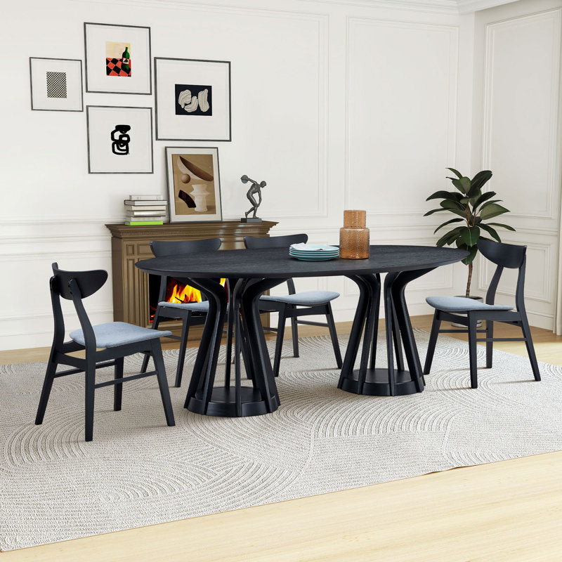 78.74" Modern Oval Dining Table Ellipse Wooden Table With Sturdy Pedestal, Black