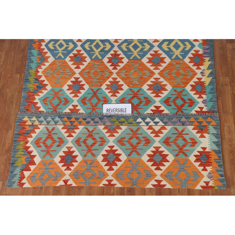 Tapis oriental géométrique en laine Kilim 6 x 8