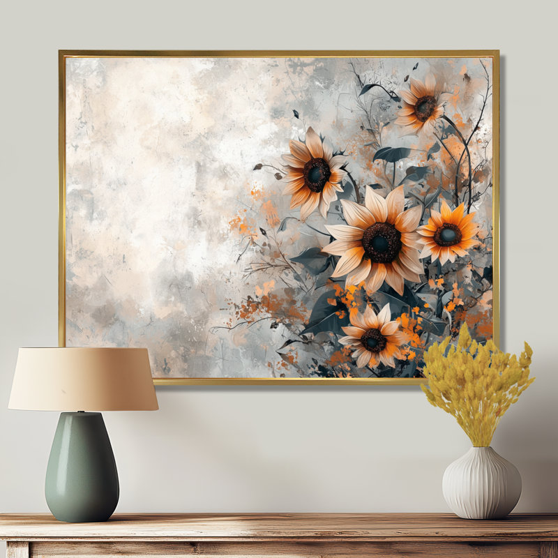 Donaho - Floral Wall Art, H 16 po x l 32 po, Picture Framed Print, Doré
