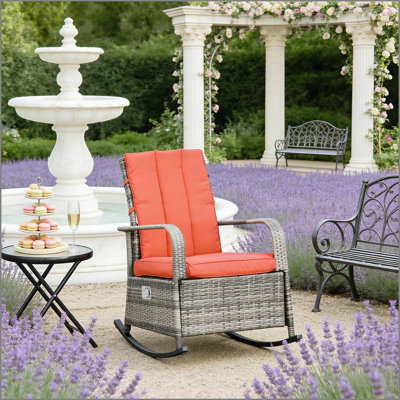 Outdoor Rocking Rattan Recliner,Red Rocker Chair