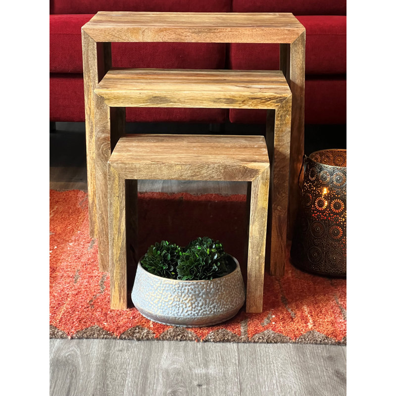Genci Solid Wood Top Nesting Tables End Table